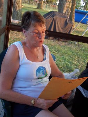 Jill reading Carol's poem